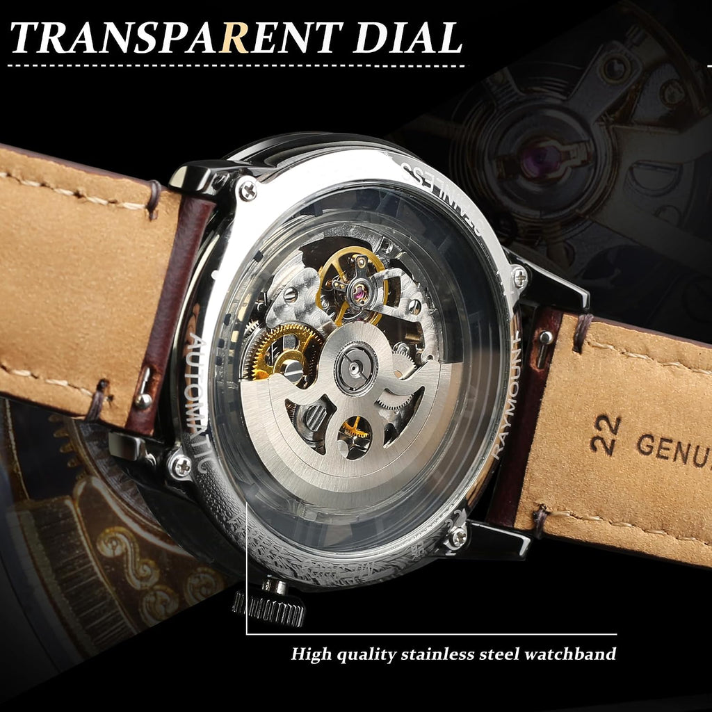 FORSINING Reloj automático para hombre con movimiento mecánico, esfera de esqueleto y correa de cuero