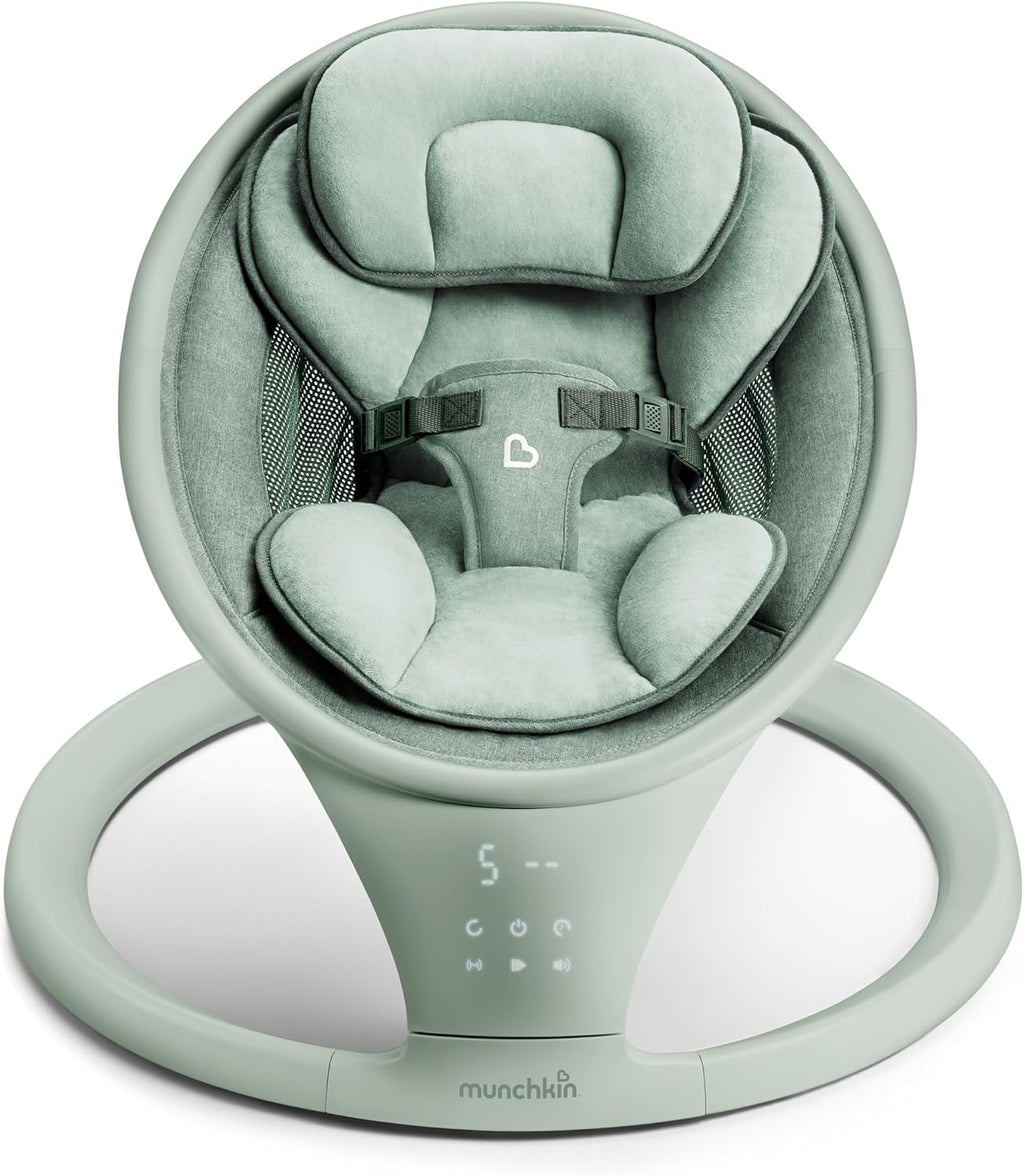 Munchkin Columpio eléctrico para bebé con vibración, columpio portátil para recién nacido y bebé, asiento inteligente habilitado para Bluetooth con música, movimiento y sonidos, salvia