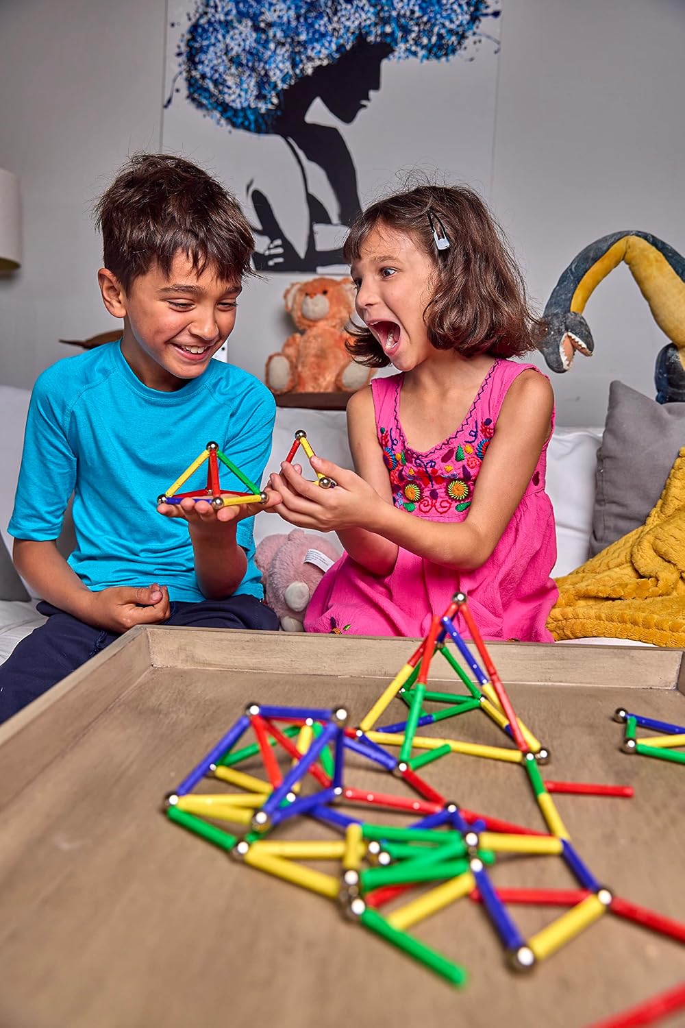 CMS MAGNETICS - (156 piezas de caja de lata de juguete de construcción con imanes multicolores, juego de palos de construcción, actividad educativa de aprendizaje STEM para el desarrollo cerebral,