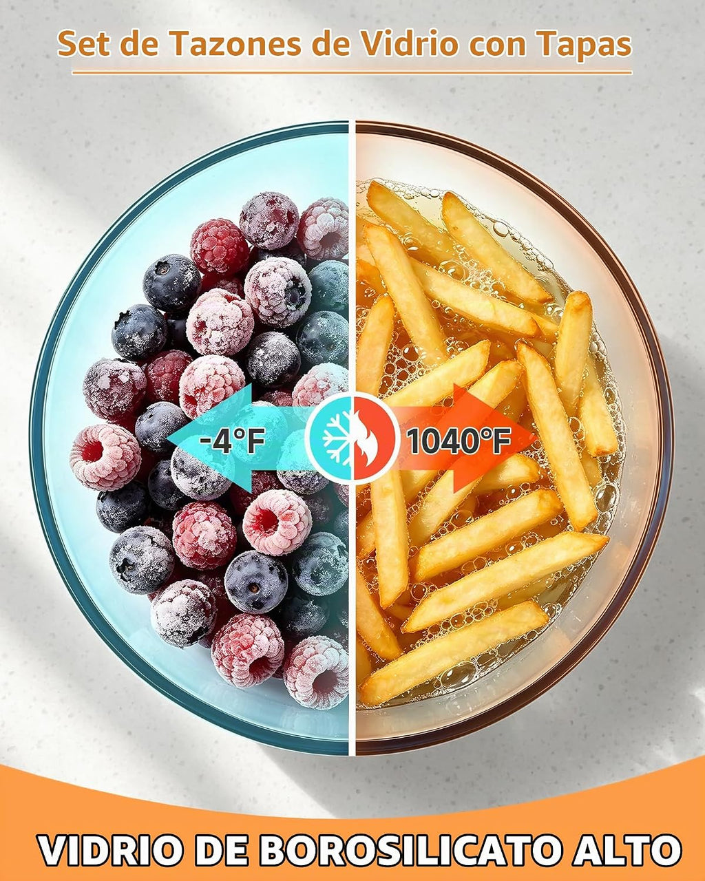 Paquete de 5 tazones de vidrio para mezclar con tapas (4.78 cuartos de