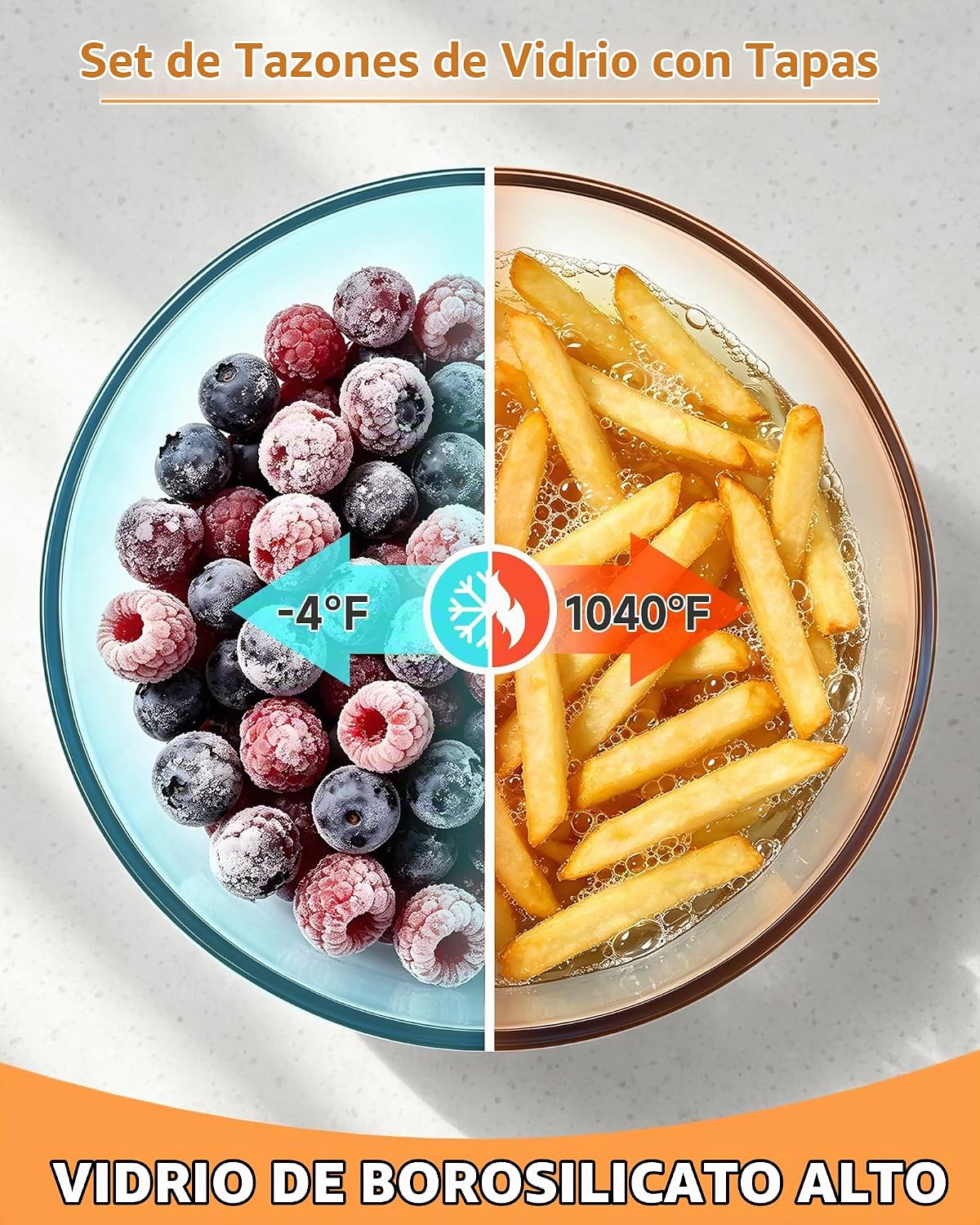 Paquete de 5 tazones de vidrio para mezclar con tapas (4.78 cuartos de