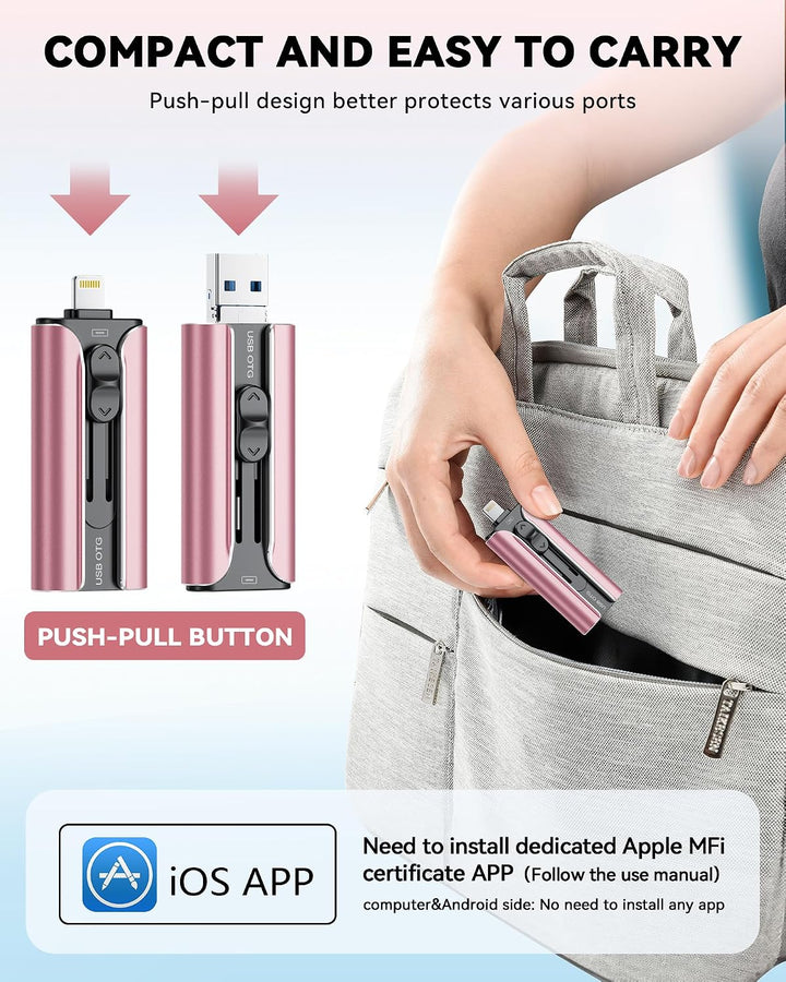 Unidad Flash Certificada MFi de 512GB para iPhone, Memoria USB Stic...