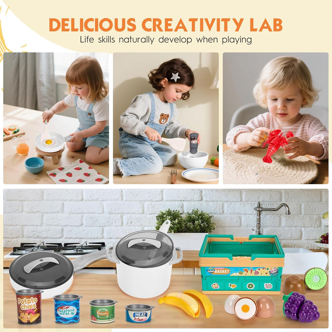Juego de cocina de 80 piezas, cocina para niños pequeños con ollas,...