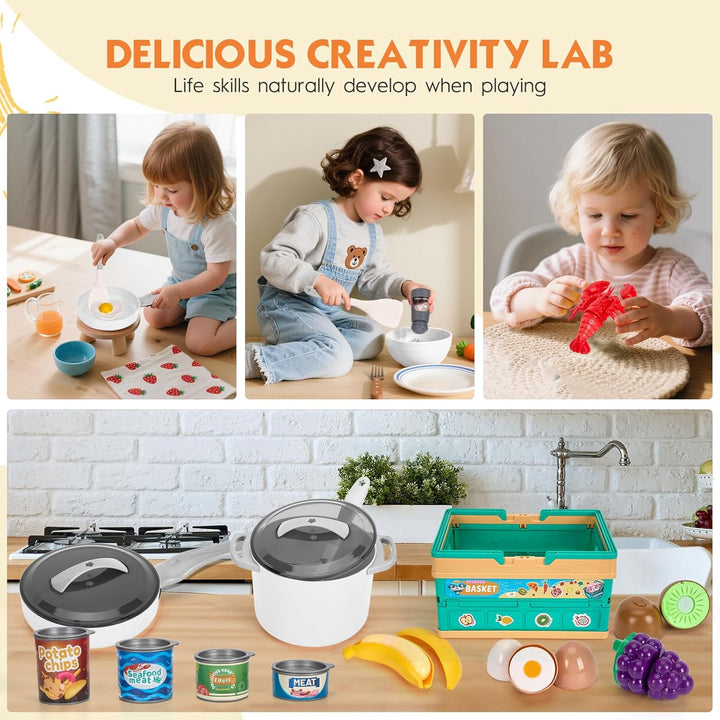 Juego de cocina de 80 piezas, cocina para niños pequeños con ollas,...
