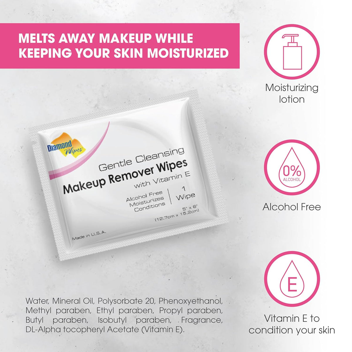 Diamond Wipes Toallitas limpiadoras faciales e impermeables, caja d...