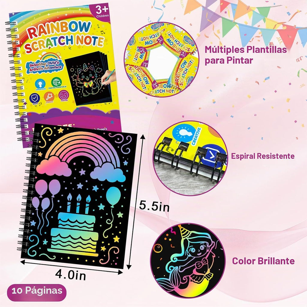 HXDOGSP Scratch Art para niños: paquete de 32 recuerdos de fiesta de papel para rascar arco iris, cuaderno de manualidades adecuado para regalos de cumpleaños, kit de manualidades escolares, premios