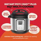 Instant Pot Duo Plus 6 Qt 9 in 1 Olla de presión multiuso programable, olla de cocción lenta, arrocera, yogurtera, vaporera, para hervir huevos, sofreír, calentar y esterilizar