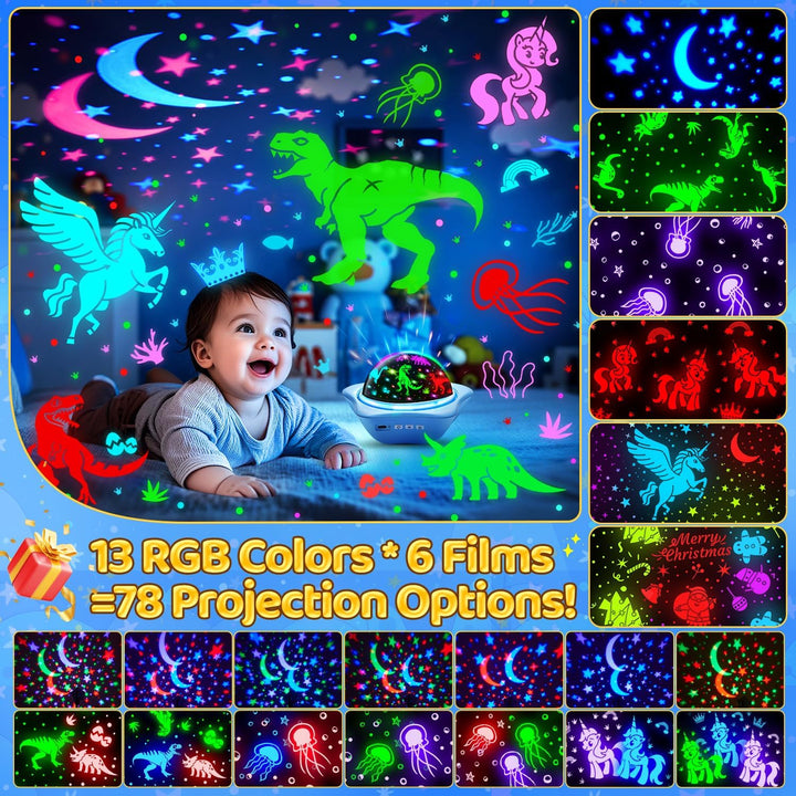 One Fire Luz nocturna para regalos de niños, 6 discos + 78 modos de...