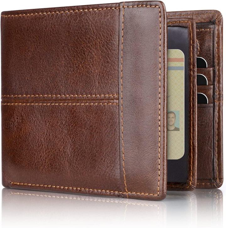 Swallowmall Cartera de cuero para hombre, billetera plegable de cue...