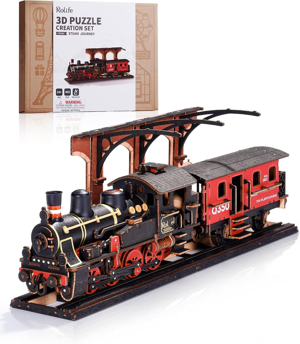 Rolife Rompecabezas de madera 3D para adultos, juegos de trenes de madera de bricolaje, kits de construcción de modelos de vehículos mecánicos, rompecabezas de rompecabezas con 365 piezas, cumpleaños creativo para niños