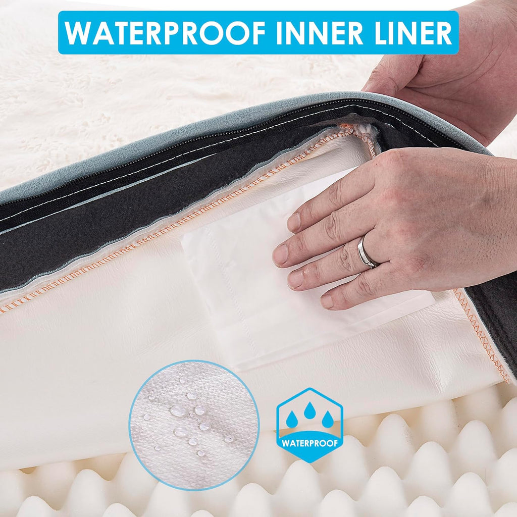 Cama ortopédica para perros grandes - Gran cama impermeable para jaula de perro con funda extraíble y lavable, soporte de espuma tipo caja de huevos, fondo antideslizante, lujosa cama de felpa para