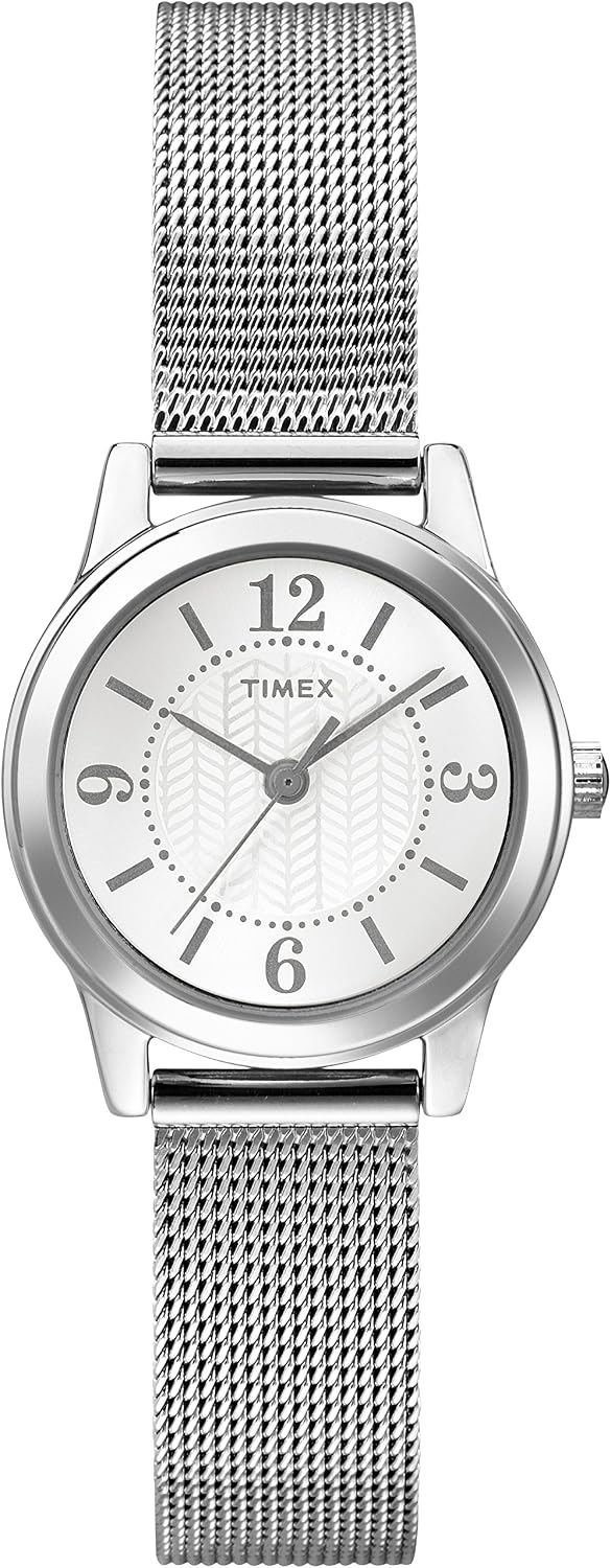 Relox Timex para mujer, modelo T2P457 Casey, reloj de vestir en tono plateado con brazalete de malla de acero inoxidable