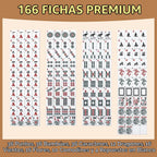 American Mahjong - Juego de maletas de cuero sintético portátil marrón, 166 azulejos blancos, 4 estantes Mahjong todo en uno con empujadores, incluye fichas y dados, juego de azulejos Travel