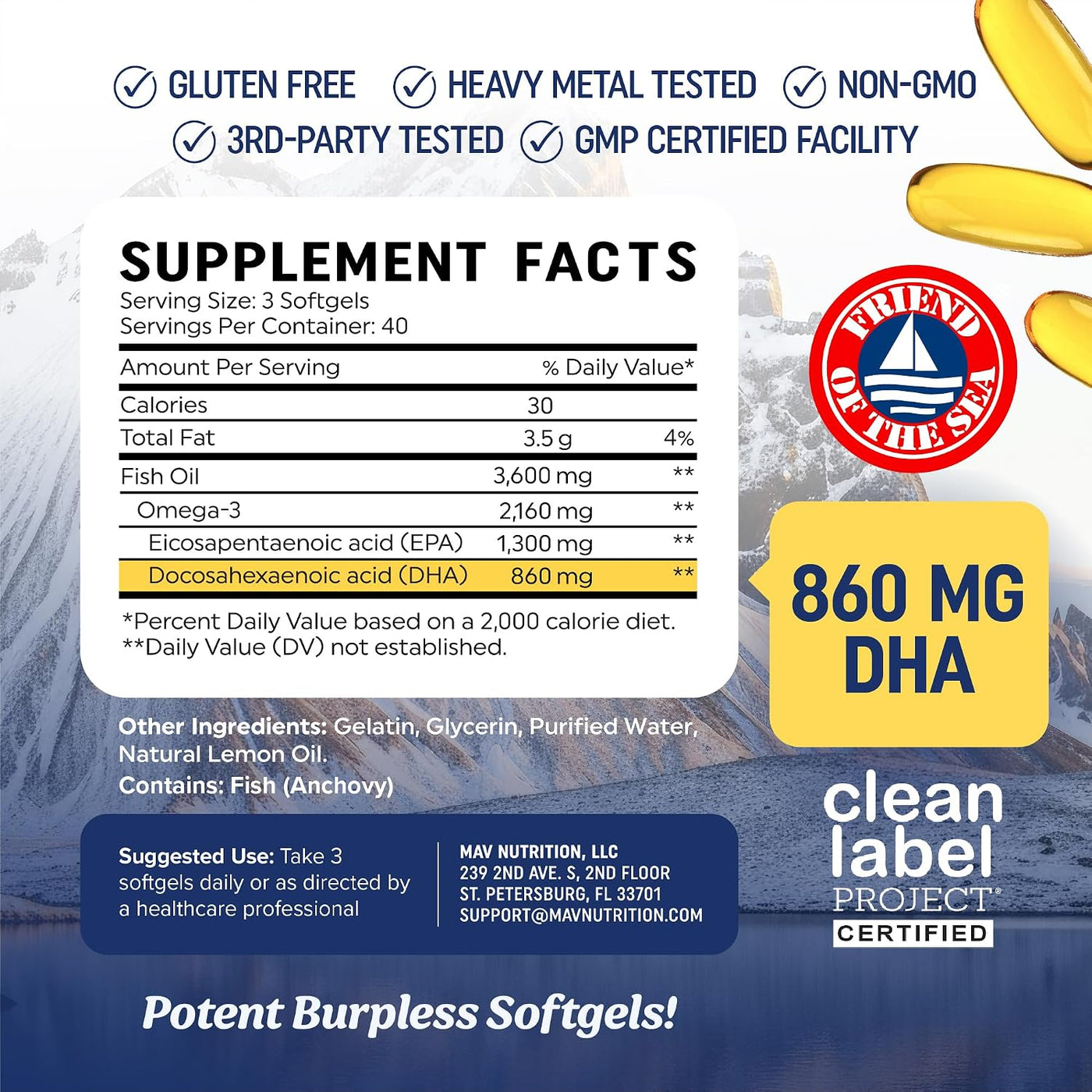 Aceite de pescado Omega 3 de triple fuerza 3600 mg | EPA y DHA | Má...