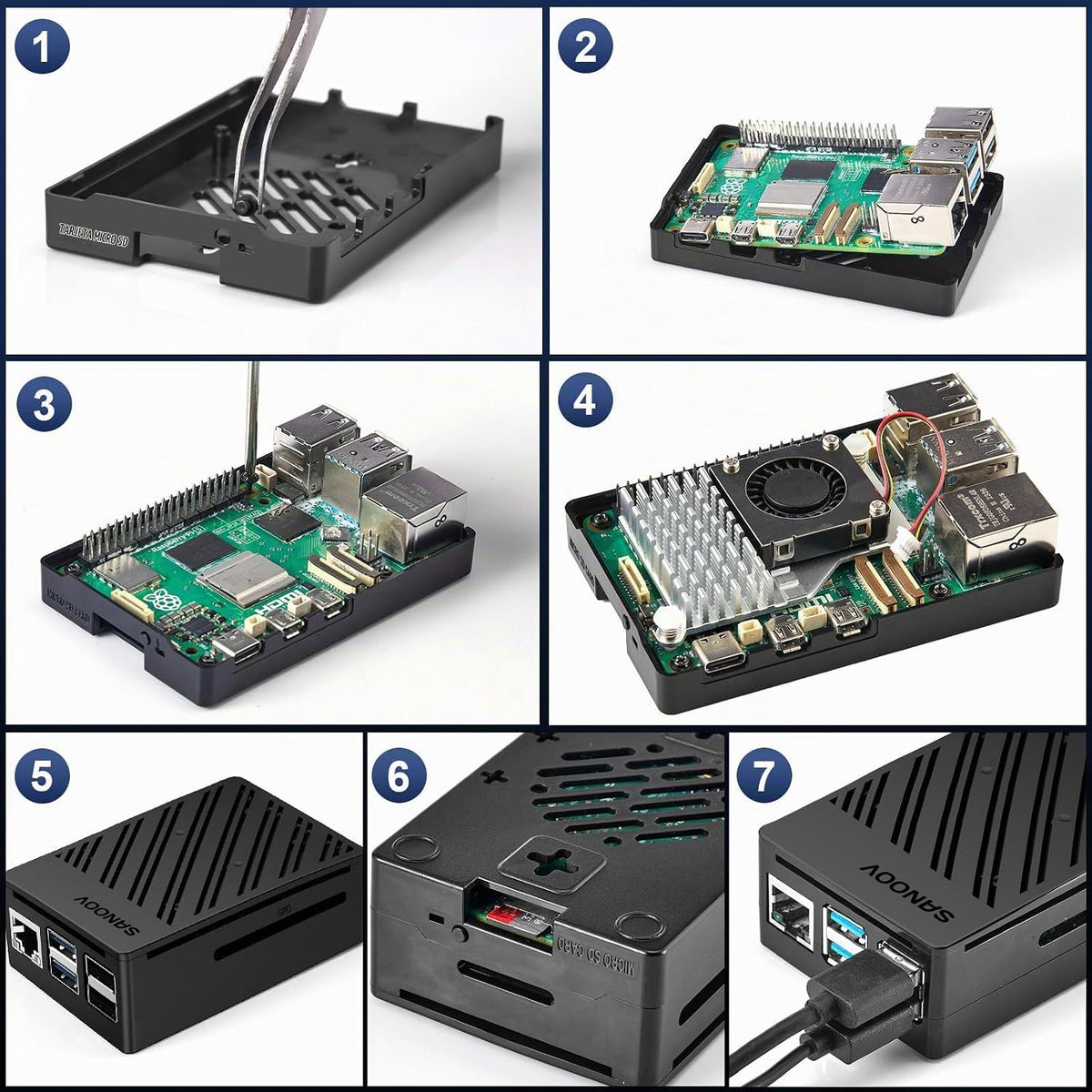 Kit Básico SANOOV para Raspberry Pi 5 4GB RAM con Enfriador Activo,...