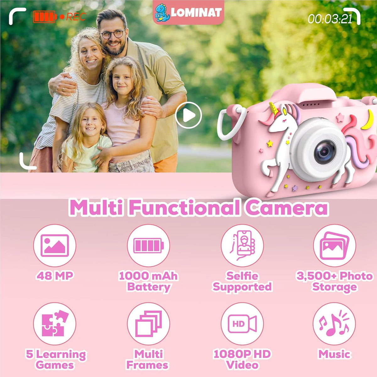 Cámara de Unicornio para Niñas de 3-12 Años, Cámara Selfie para Niñ...