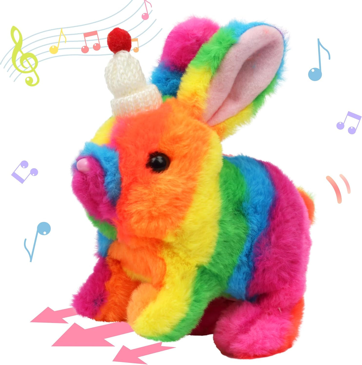 Hopearl - Conejo saltarín con sombrero, juguete de conejo de peluche, Sombrero Bunny-Rainbow