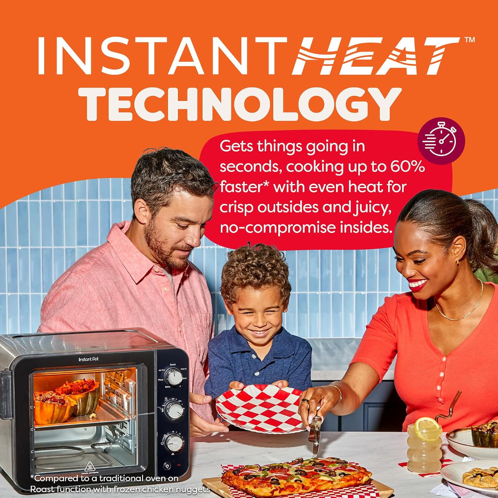 Instant Pot No requiere precalentamiento* Horno tostador con freidora de aire de 4 rebanadas con tecnología InstantHeat, 7 en 1, freír al aire, hornear, tostar, asar, asar, calentar y hacer pizza