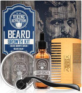 Kit de crecimiento de barba - aceite, bálsamo, suero, rodillo Derma...