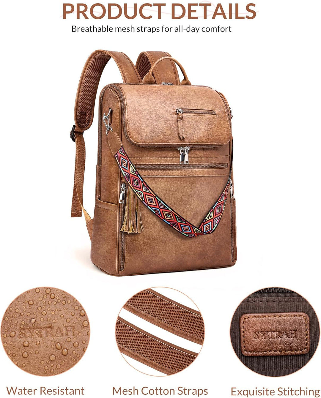 SYTRAH - Mochila de cuero para laptop para mujer, bolso de laptop d...