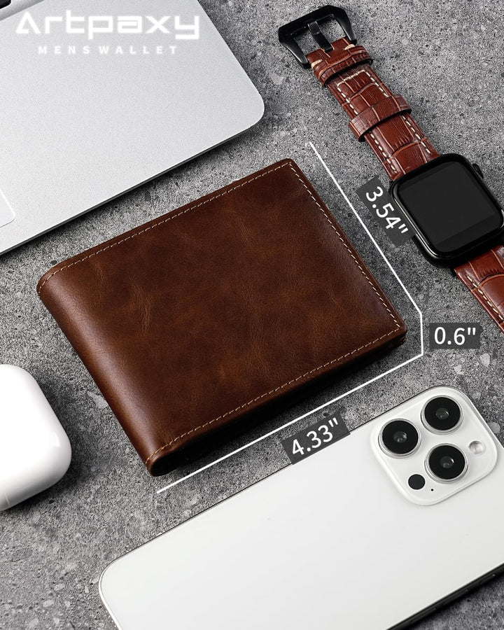 Artpaxy Billetera Bifold plegable para hombre de cuero genuino con...