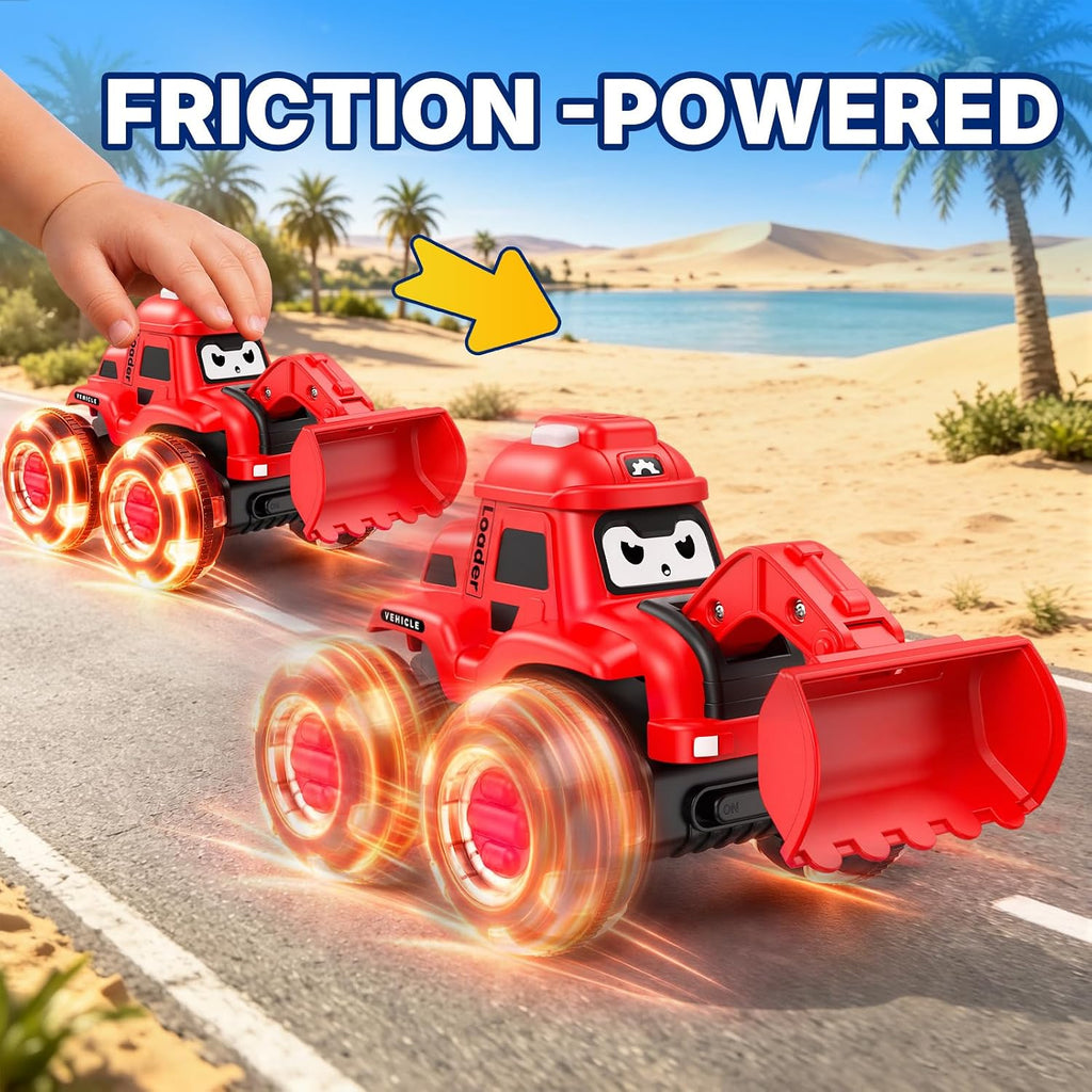 Vehículos de Construcción Iluminados para Niños de 2-5 Años, Juego de 3 Coches a Fricción