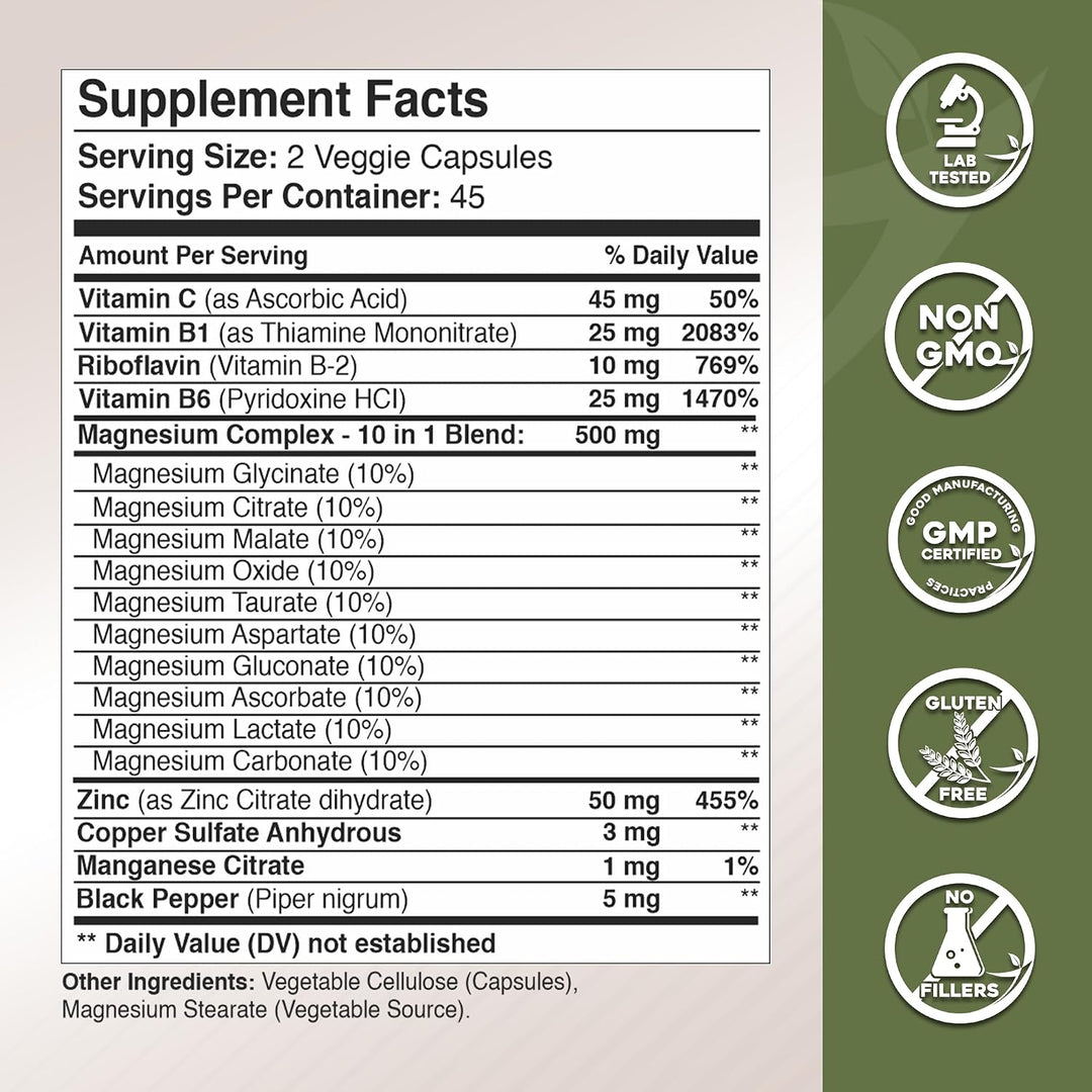 Complejo de magnesio de Gade Nutrition 10 en 1 - Glicinato, citrato...