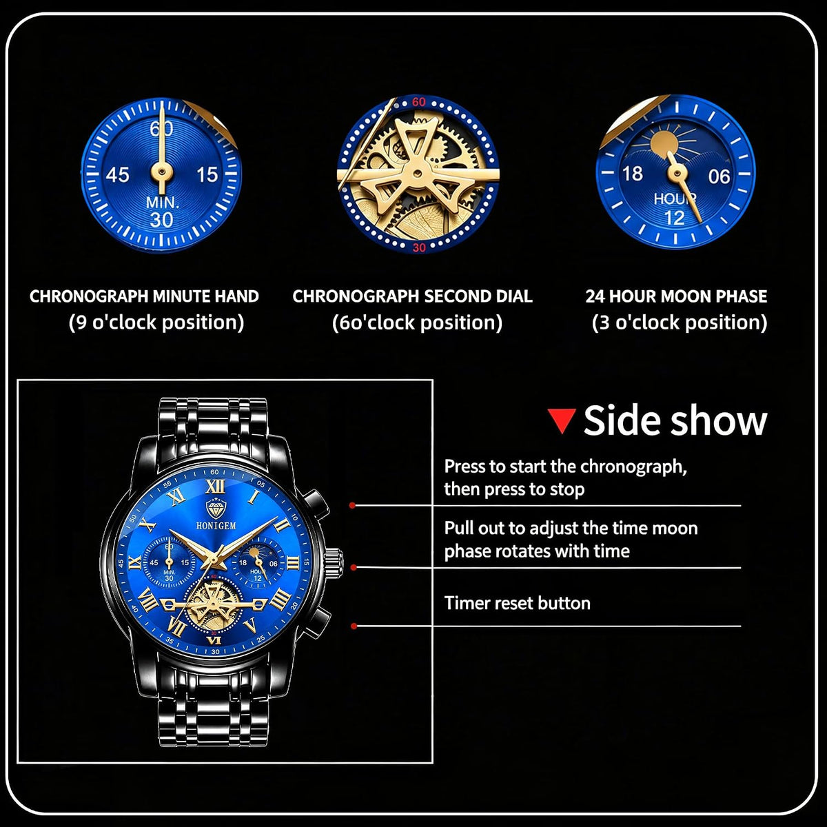 Relojes de negocios de cuarzo de acero inoxidable de cara grande de