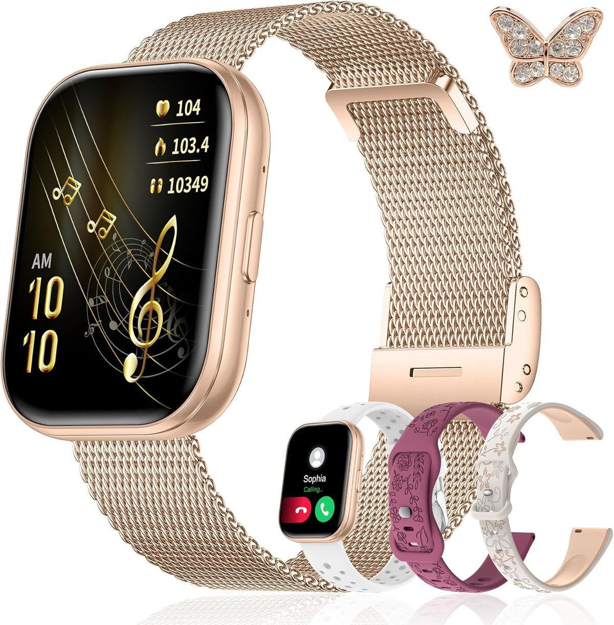 Iaret Reloj inteligente para mujer, juego de regalo de 4 bandas y encanto, rastreador de fitness HD de 1.75 pulgadas con llamadas Bluetooth, monitor de sueño SpO2 de frecuencia cardíaca, más de 120