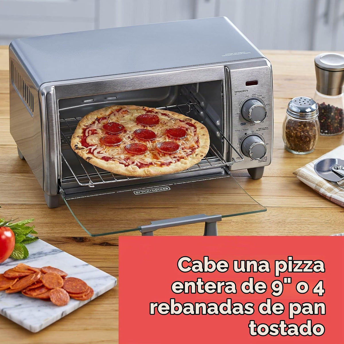 BLACK+DECKER - Horno tostador de 4 rebanadas, horno de encimera 5 en 1