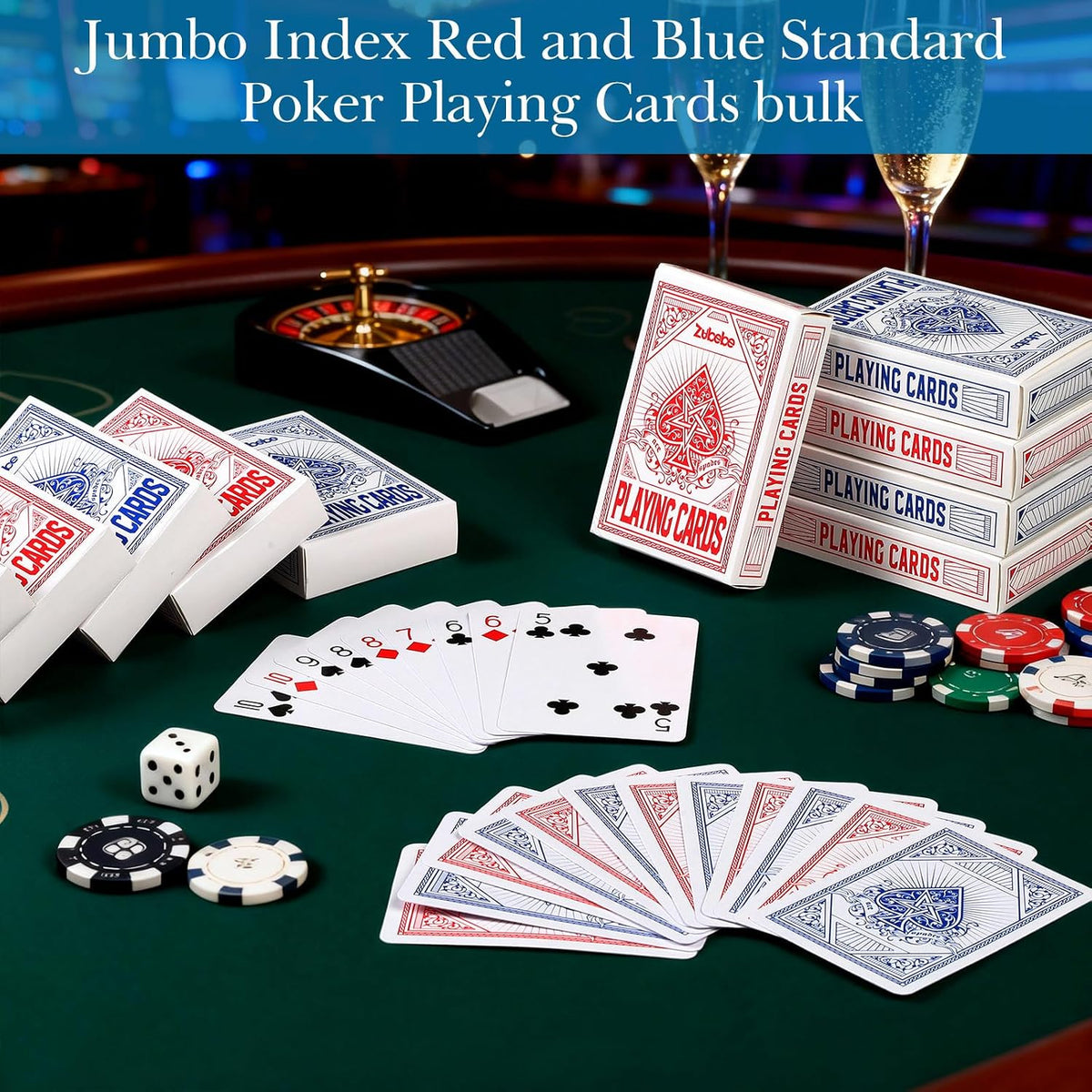 Zubebe Paquete de 96 cartas de juego a granel de cartas de 2.25 x 3.5 pulgadas, tamaño de póquer, índice estándar, rojo y azul, artículo de juego de viaje para actividades, suministros de fiesta