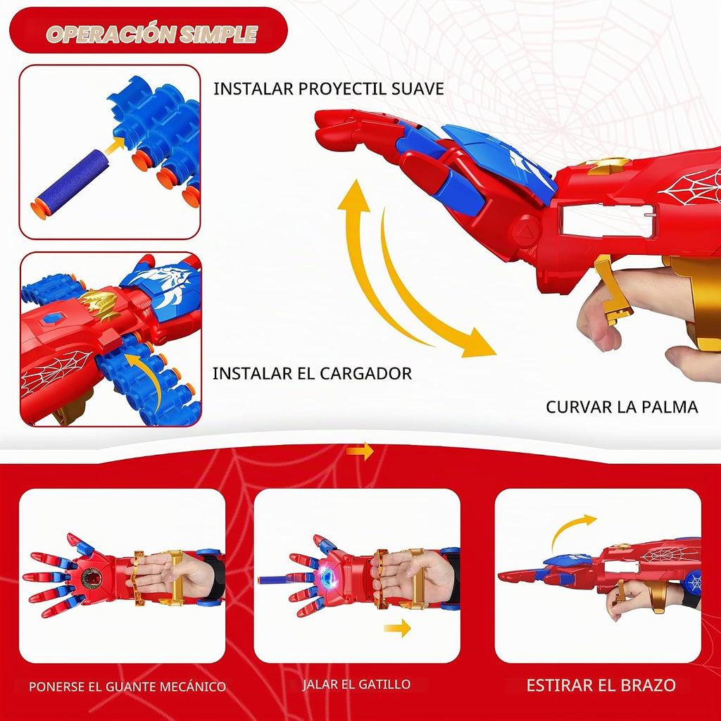 Pistola de juguete de dardos de espuma motorizada de superhéroe, accesorios