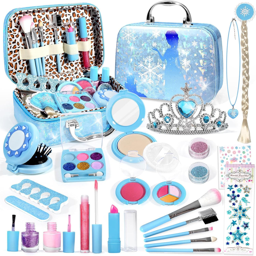 INNOCHEER - Kit de maquillaje infantil para niñas, juego de maquillaje congelado para niñas, kit de maquillaje lavable real para niñas, regalos de princesa de cumpleaños, Navidad, para niñas de 3, 4, 5, 6, 7, 8, 9, 10, 11, 12 años