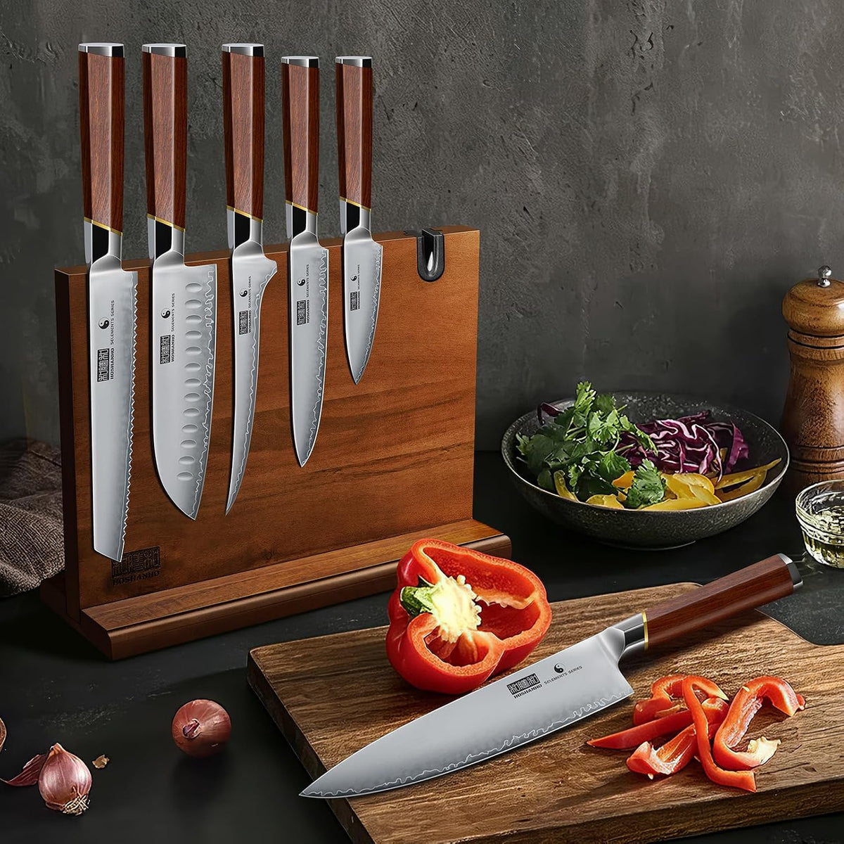 HOSHANHO Juego de cuchillos de cocina de 7 piezas, juego de bloques