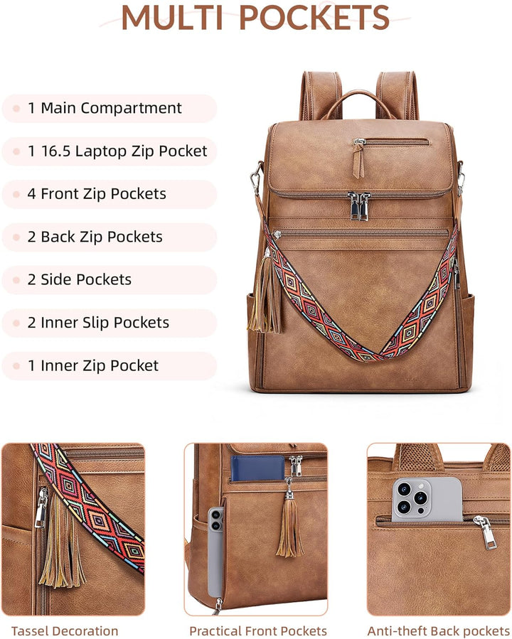 SYTRAH - Mochila de cuero para laptop para mujer, bolso de laptop d...