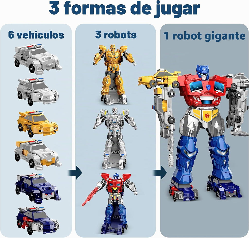 Juguetes magnéticos de robot de coche para niños, 6 vehículos que