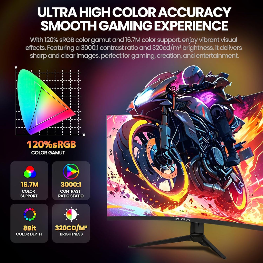 CRUA Monitor curvo QHD 260Hz de 27 pulgadas para juegos, 1800R VA,...