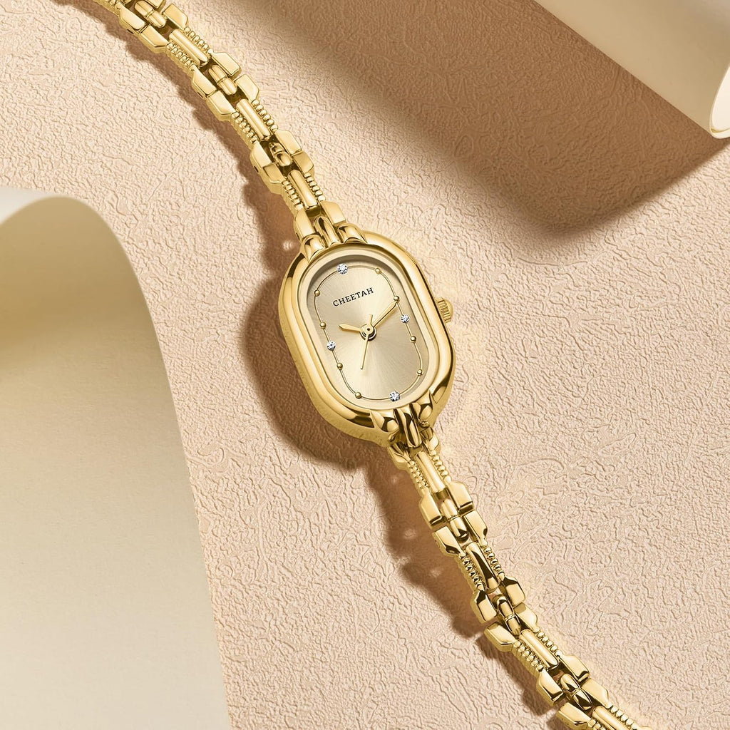 Reloj Brazalete Diminuto Dorado CHEETAH para Mujer, Pulsera Vintage Pequeña, Esfera con Números de Fácil Lectura, Resistente al Agua