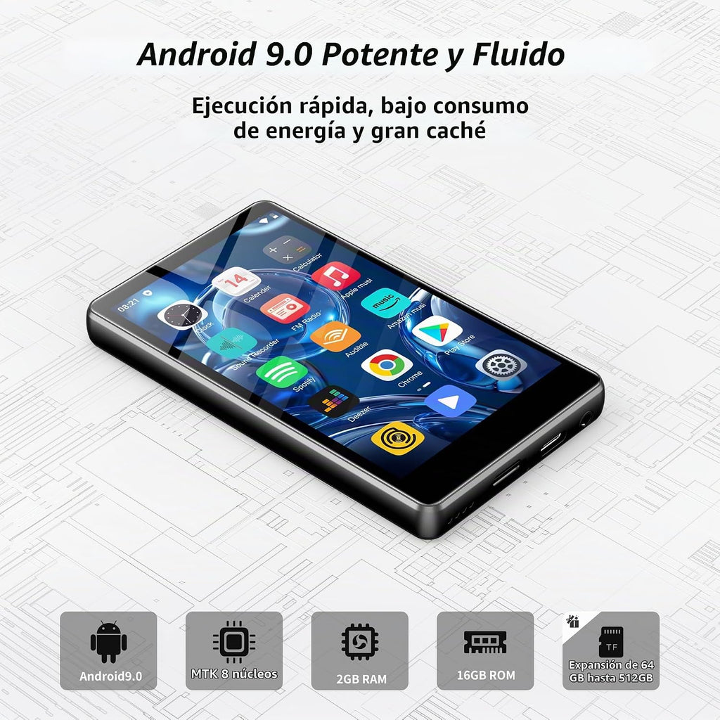 Reproductor de MP3 con Bluetooth y WiFi, M503Pro 16GB MP4 para niños con Spotify, Spotify Kids, radio FM, audible, reproductor de música con pantalla táctil de 4.0 pulgadas con controles