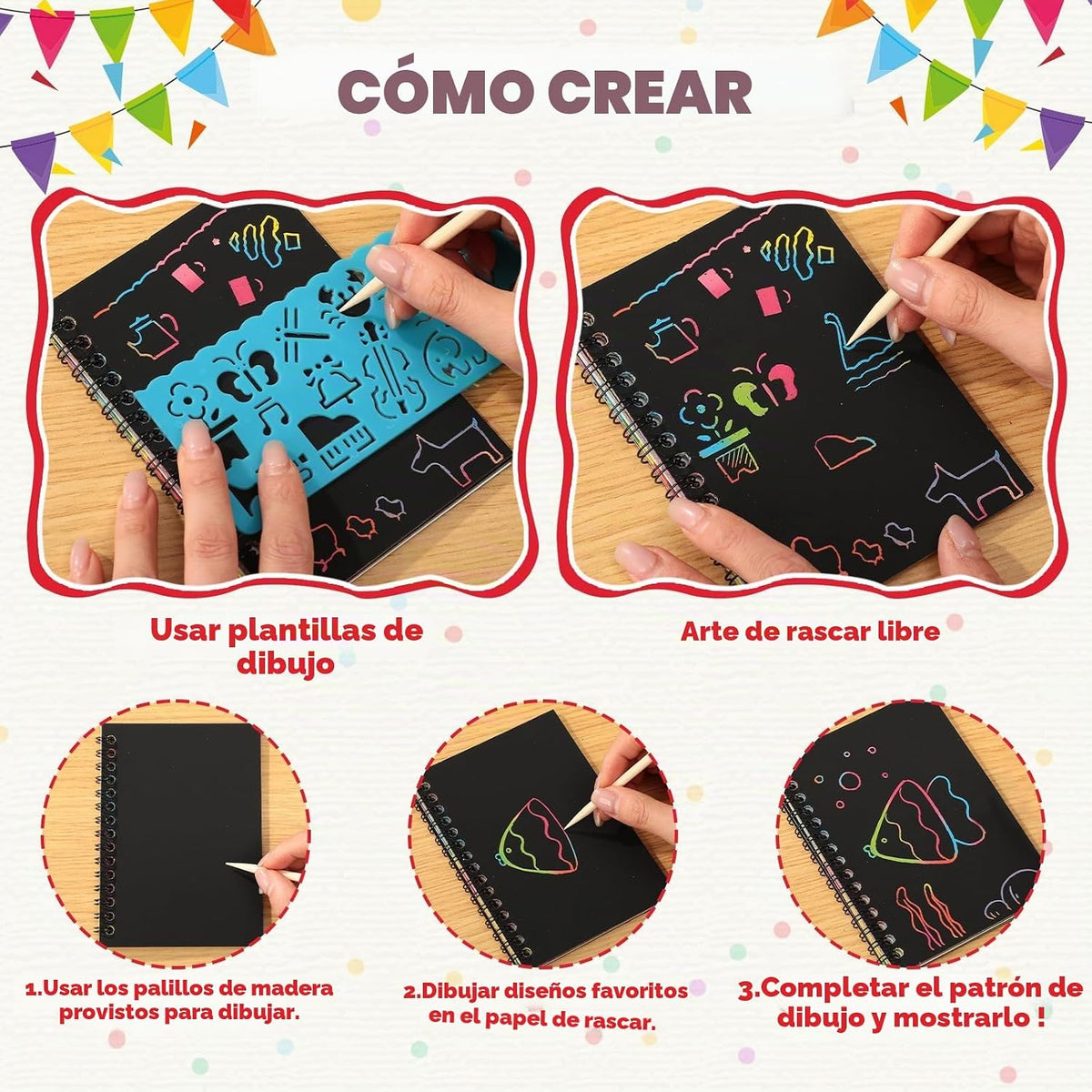 Prudiut Paquete de 30 cuadernos Rainbow Scratch Art con lápiz óptico para