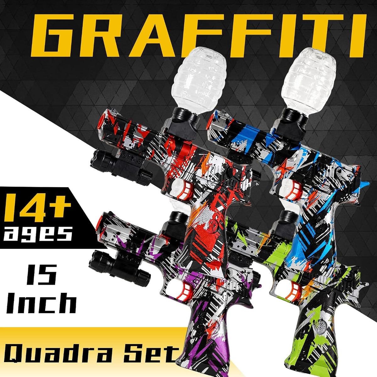 Paquete de 4 lanzadores de gel con accesorios ricos, salpicaduras automáticas de 12 Orby por segundo, batería recargable de 7.4 V, juguete de actividades de equipo al aire libre para mayores de