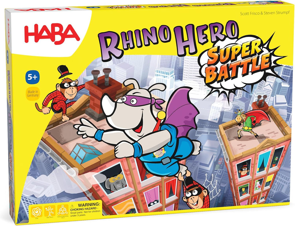 Haba Rhino Hero Súper Batalla – Un turbulento juego de apilamiento 3D diversión para todas las edades