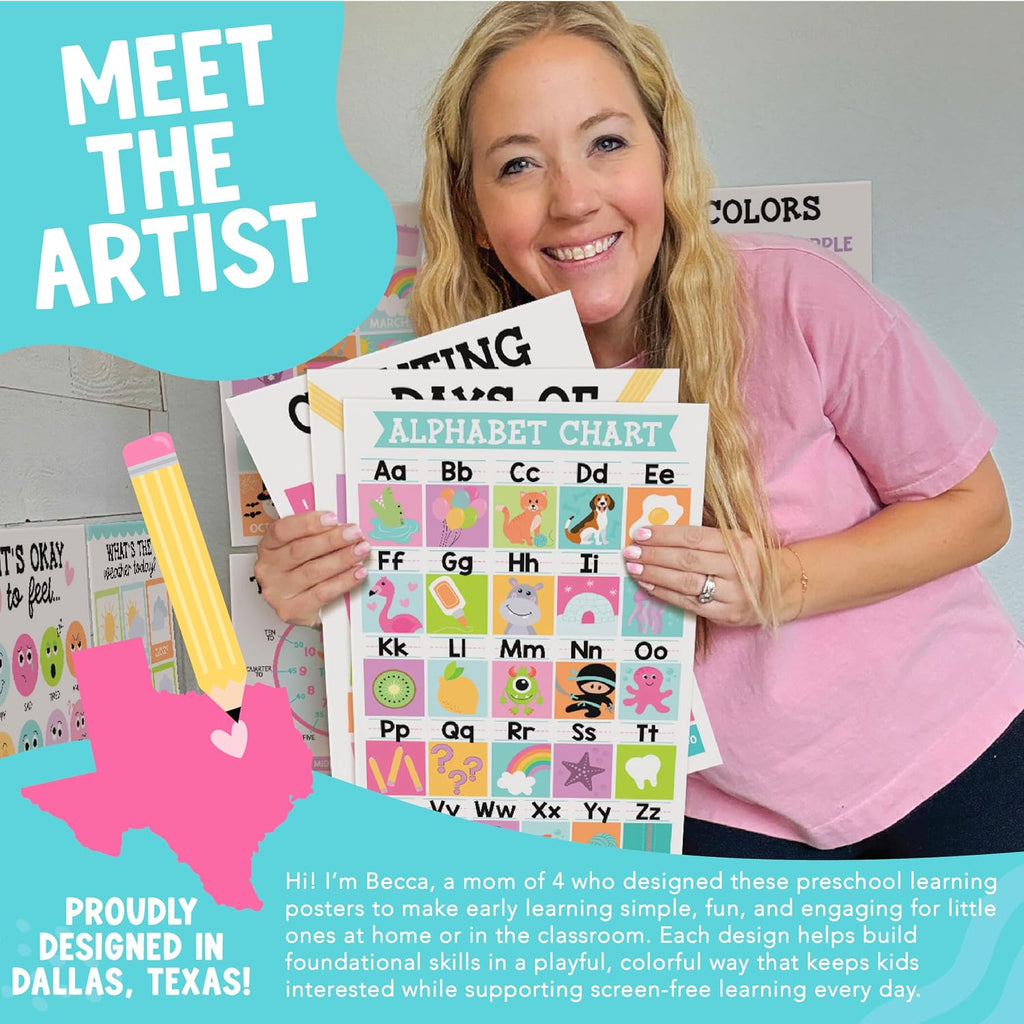 Hadley Designs Learning Posters para Toddlers 1-3 Preschool Classroom Decor