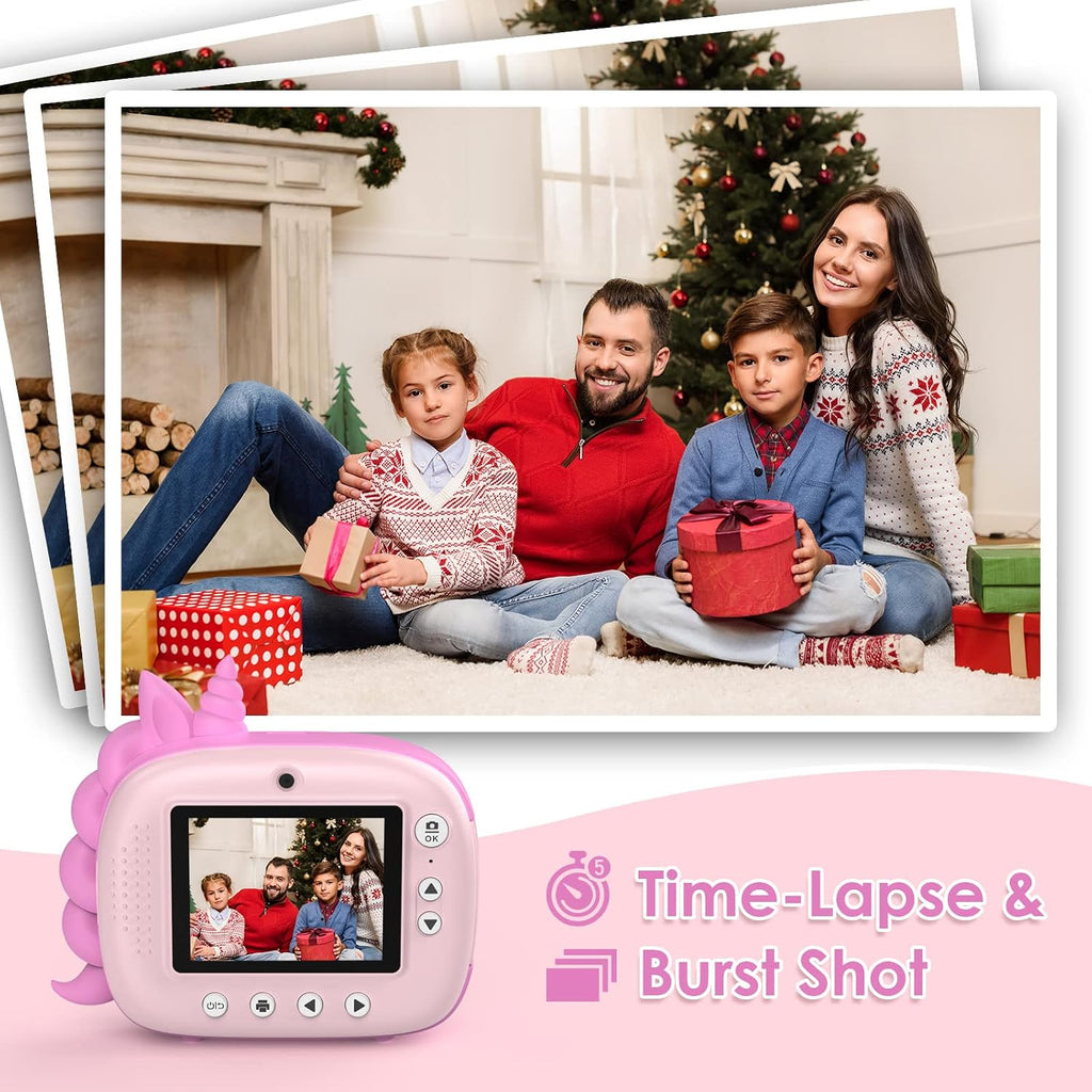 HiMont Cámara para niños, impresión instantánea, cámara digital selfie para niños con papel de impresión y tarjeta de 32G, video de 2.5K y cámara de impresión instantánea con bolígrafos de color para
