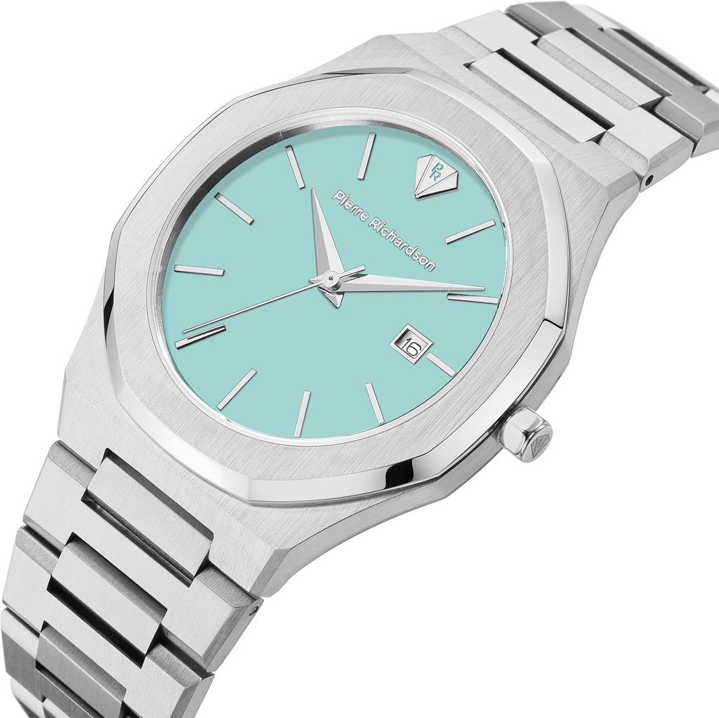 PIERRE RICHARDSON PR5428 Reloj de lujo para hombre – Movimiento de cuarzo japonés, acero inoxidable, 41mm, 5ATM resistente al agua, cristal de zafiro resistente a los arañazos – Reloj de vestir
