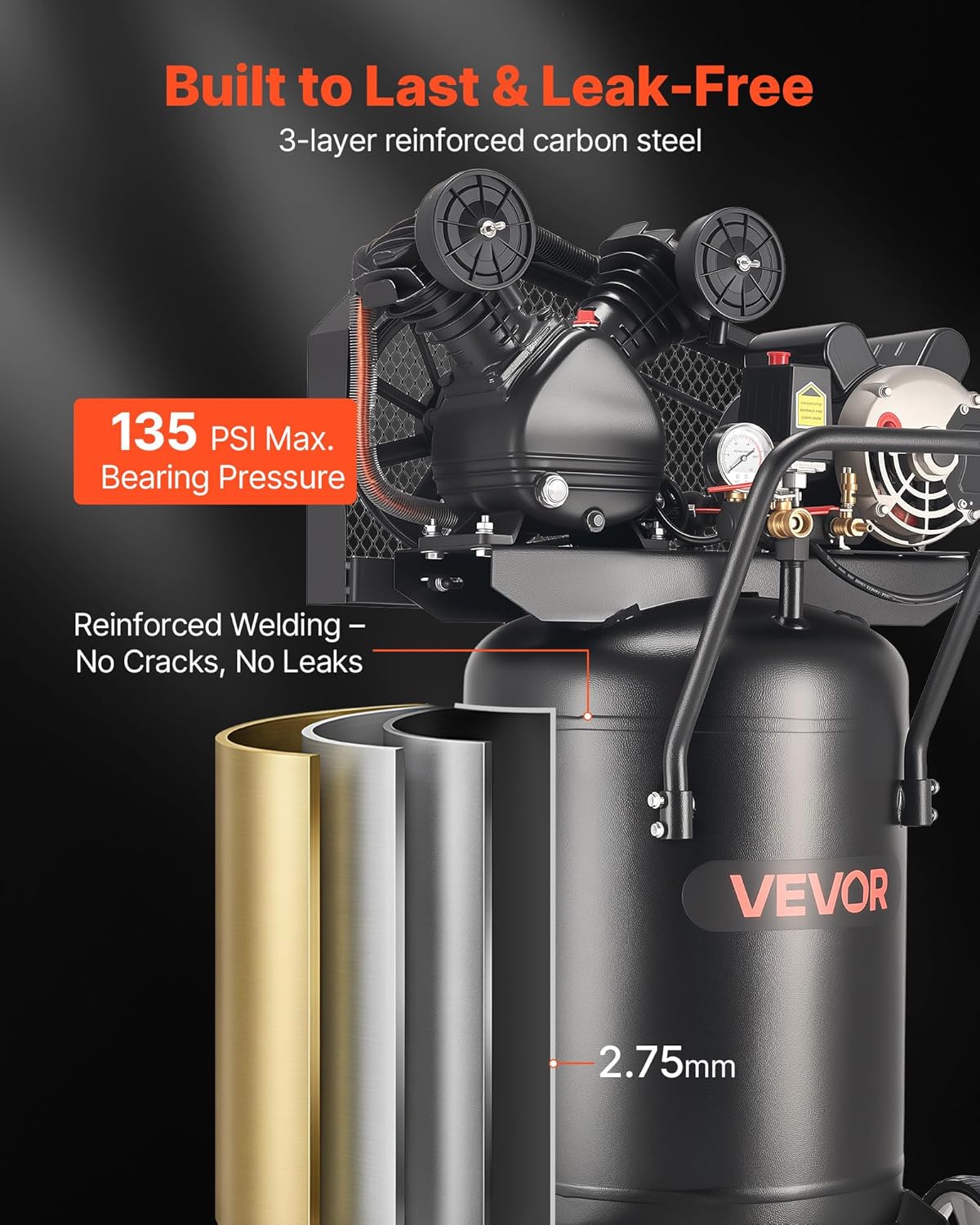 VEVOR Compresor de aire de 20 galones, 2HP 6.5SCFM a 90PSI, tanque...
