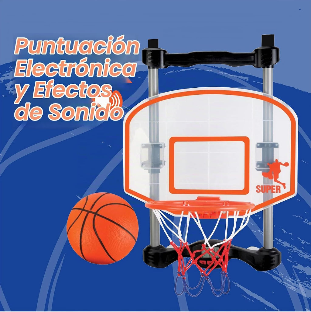 Aro de baloncesto sobre la puerta con reloj de tiro, puntuación electrónica y sonido