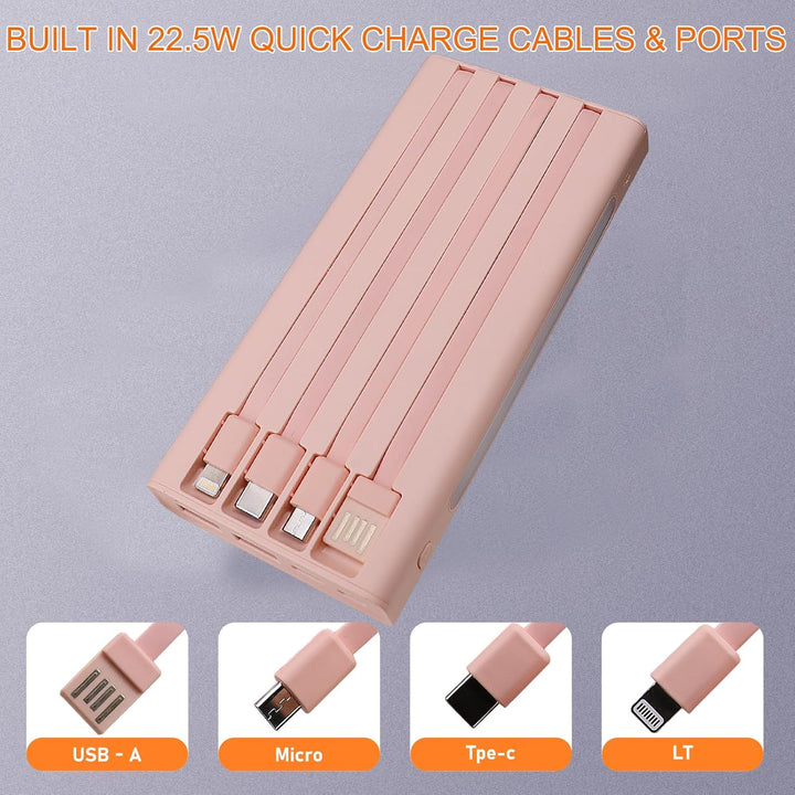 Cargador portátil con cables integrados, banco de energía de 10000...