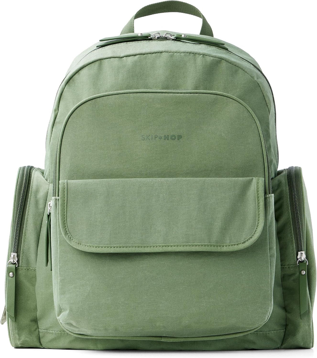 Skip Hop - Mochila para pañales con cambiador portátil, toallitas de fácil acceso y bolsillos laterales con cremallera, funda de equipaje y correas de cochecito, se adapta a una computadora portátil