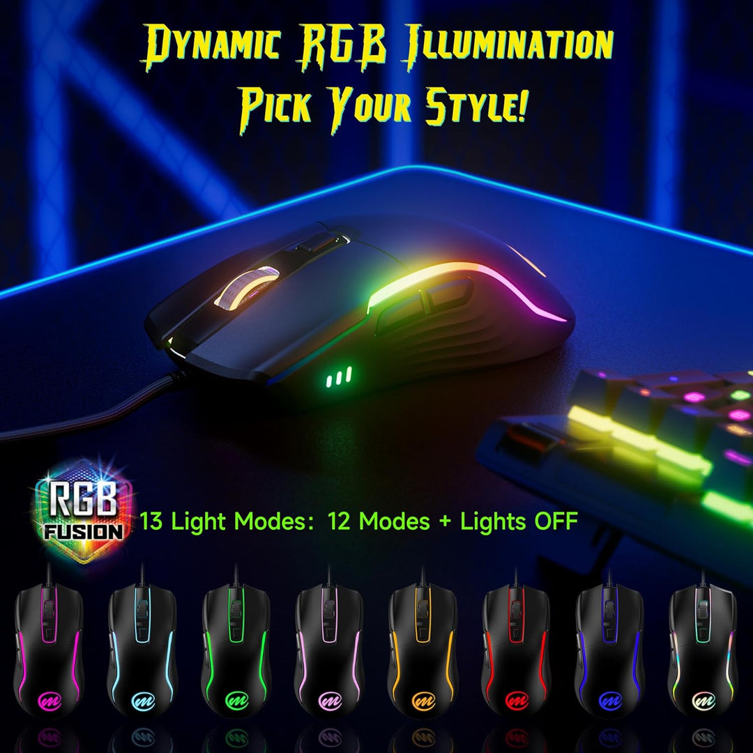 memzuoix Mouse para juegos con cable RGB - 6 DPI ajustables hasta 1...